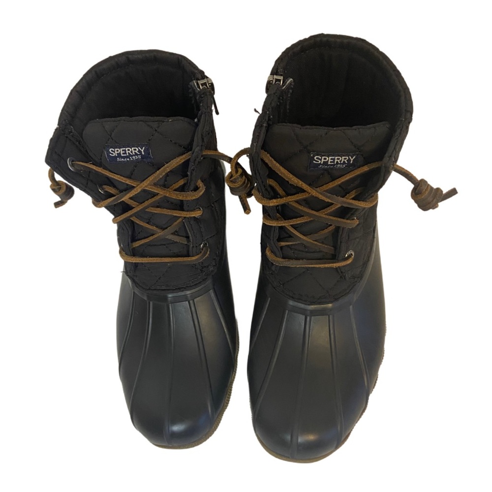 Sperry Saltwater Quilt Black Duck Boots Girls Kid’s Size 4.0
